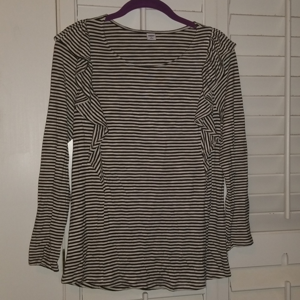 EUC Long Sleeve Striped Shirt with Ruffles